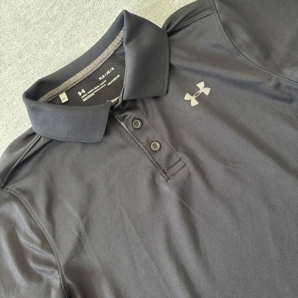 Under Armour Boy Black HeatGear Loose Fit Performance Polo Shirt Youth Large YLG